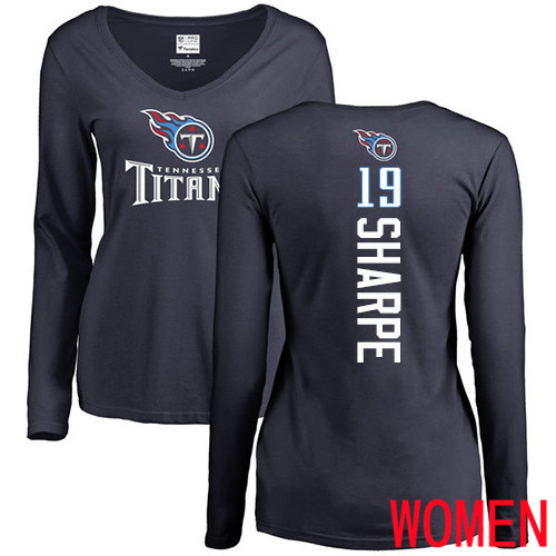 Tennessee Titans Navy Blue Women Tajae Sharpe Backer NFL Football #19 Long Sleeve T Shirt